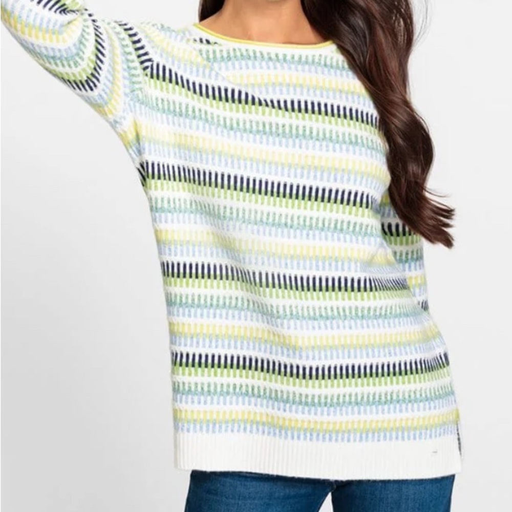 Olsen Striped Women's Tennis Sweater in Blue and Green size small